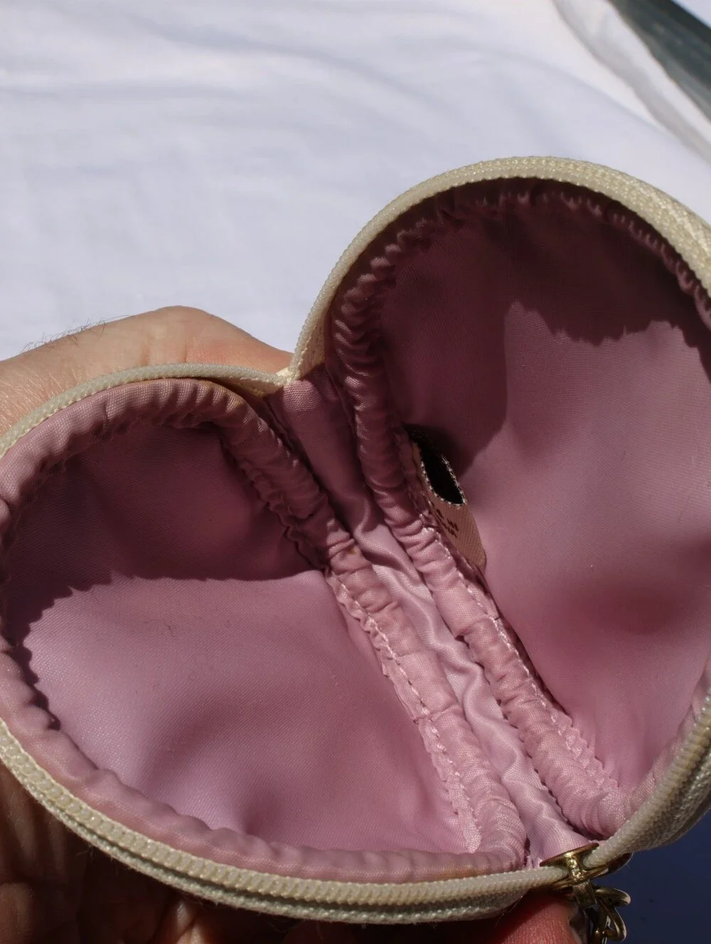 Coach Zip Coin Pouch Cream Round Cosmetic with Pink & Purple C Pattern Vintage